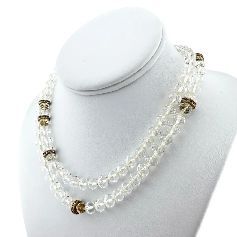 J. Crew Clear and Gold Beaded Necklace